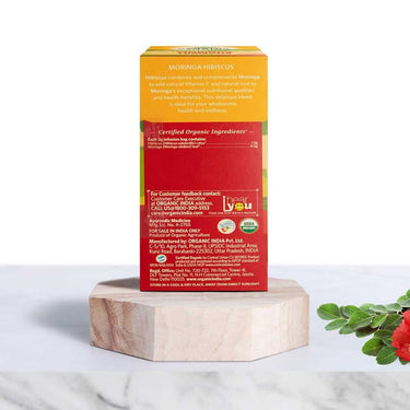 A TATA Product - Organic India Moringa Hibiscus Infusion, 25 Tea Bags, Certified Organic, Antioxidant-Rich, Caffeine-Free, Whole Herb Blend